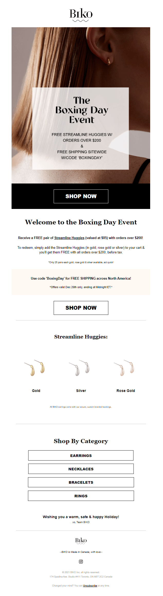 BIKO email marketing example for Boxing Day