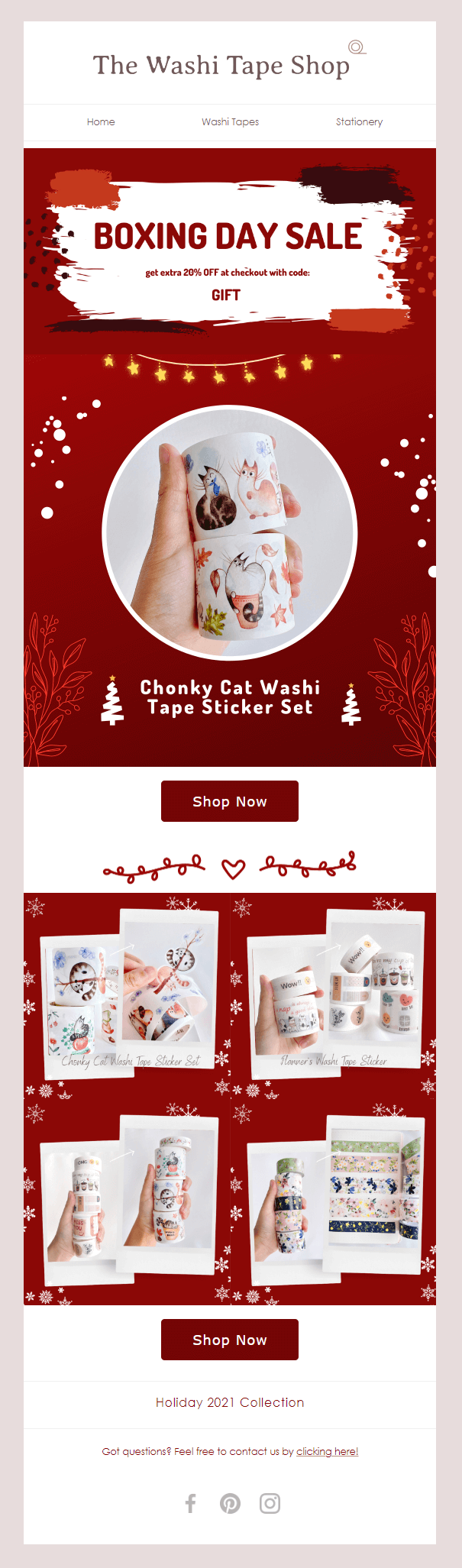 boxing day email example by The Washi Tape Shop