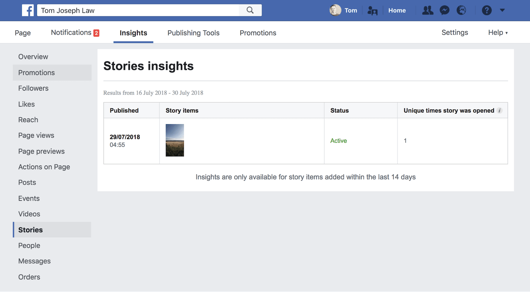 Facebook Story Insights