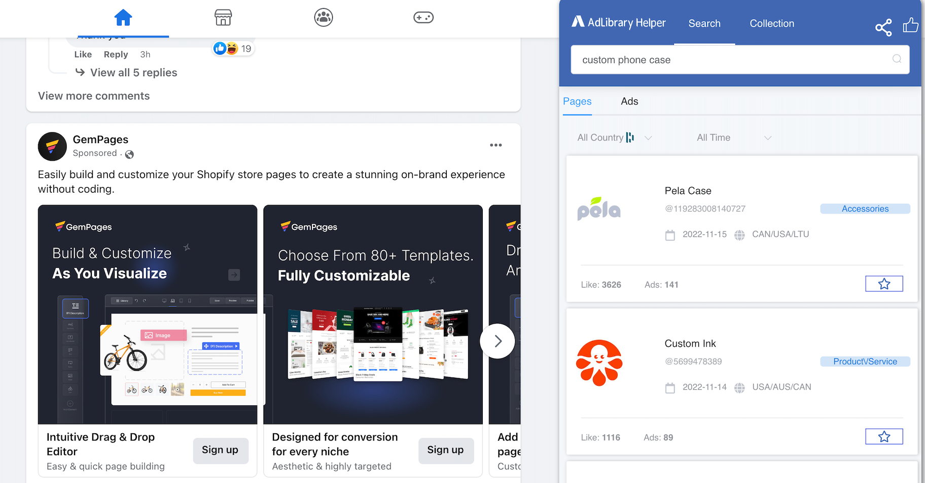 Facebook ad library extension