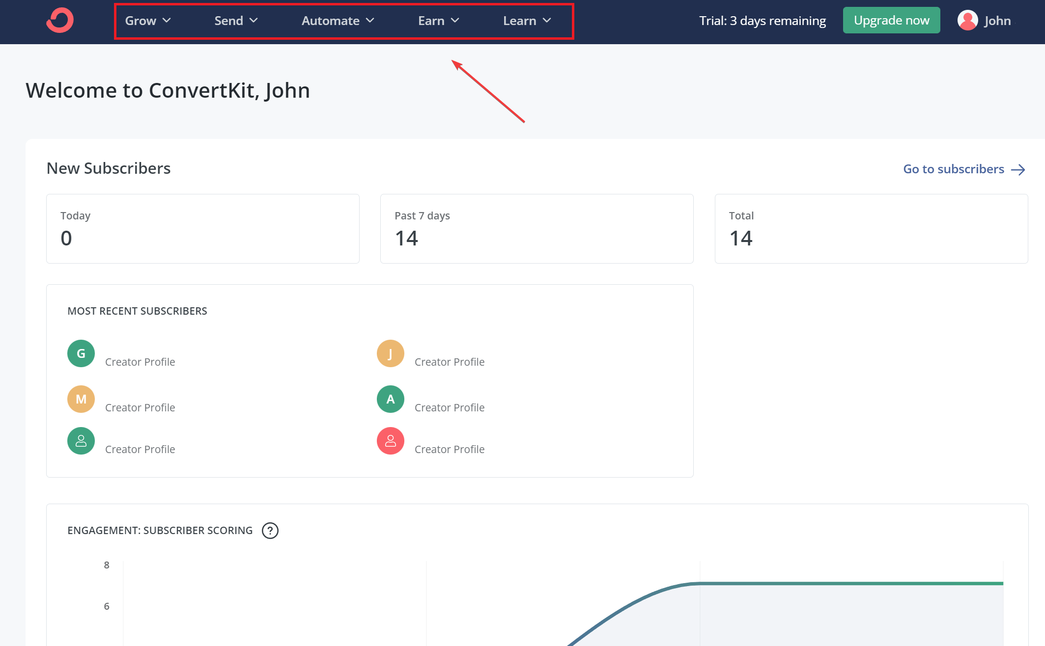 Convertkit user interface