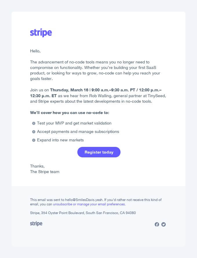 stripe webinar campaign example