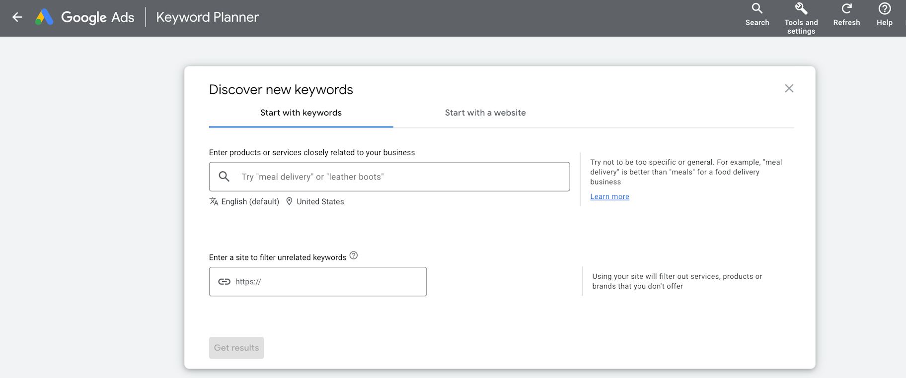 Google keyword planner