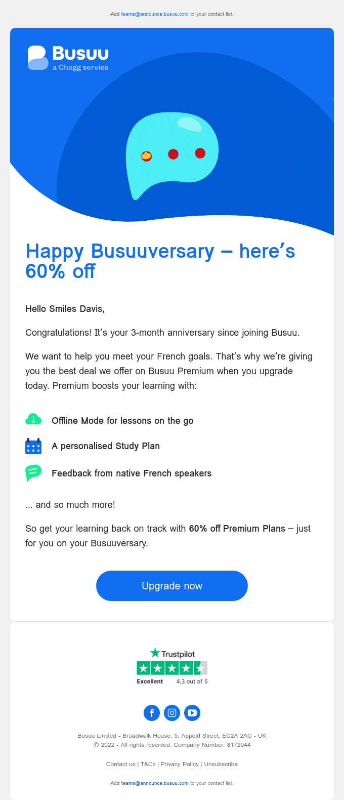 Buusu milestone celebration email