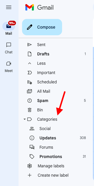 Search emails by categories